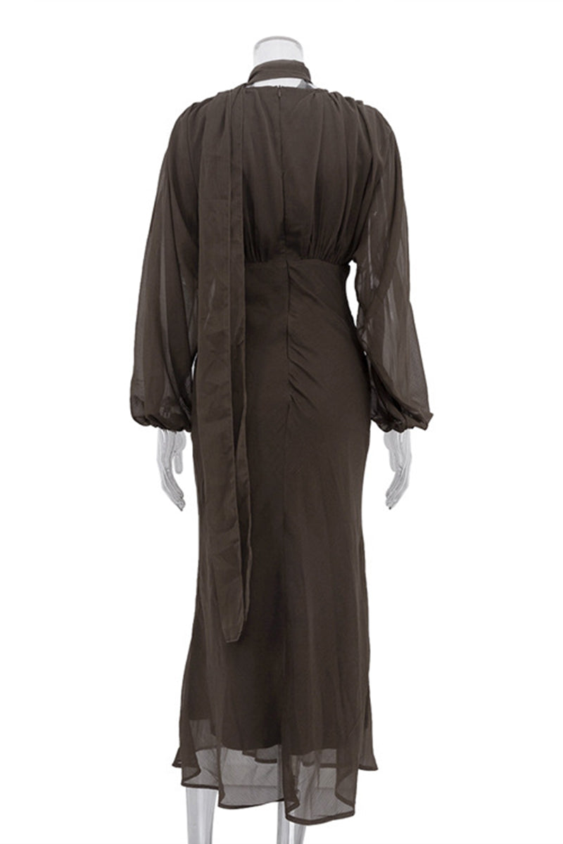 Elegant Chiffon Midi Dress with Tie Detail