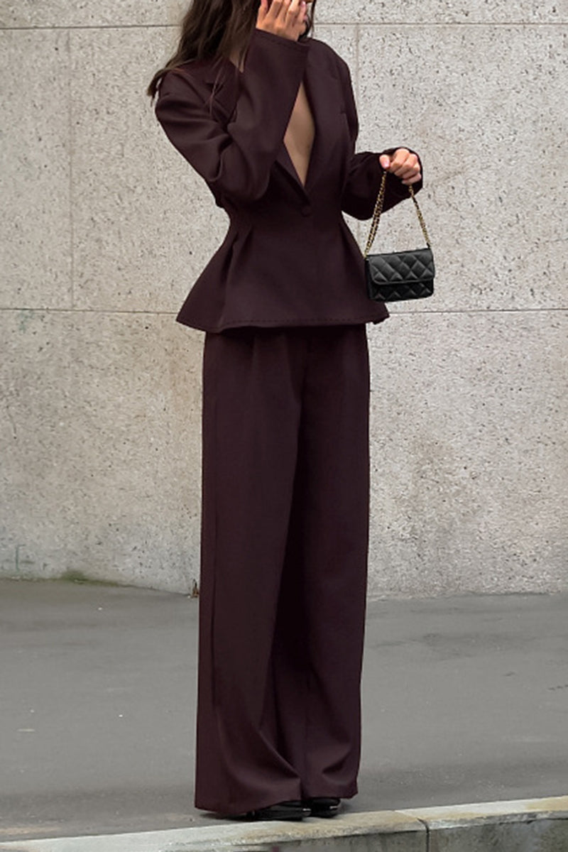 Elegant Tailored Suit Set with Wide-Leg Pants