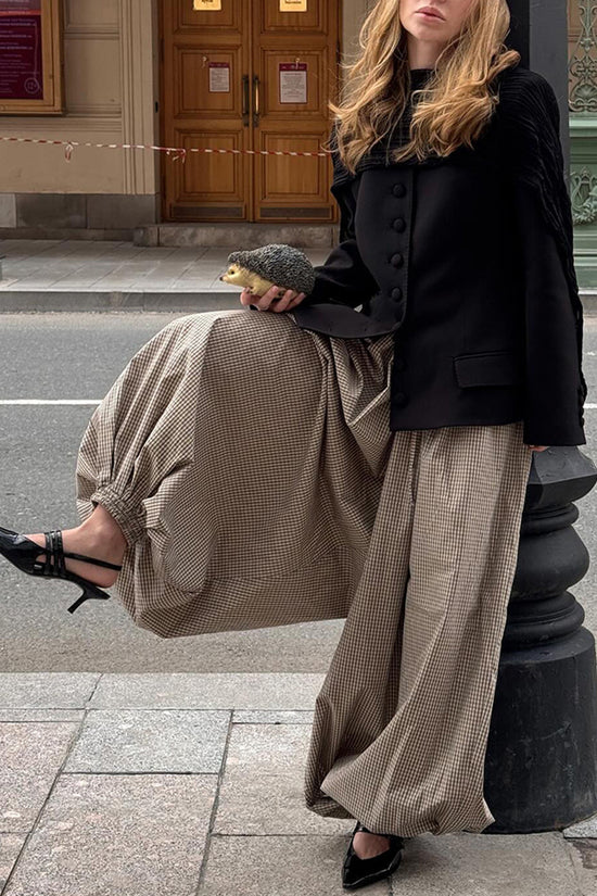 Plaid Wide-Leg Casual Pants