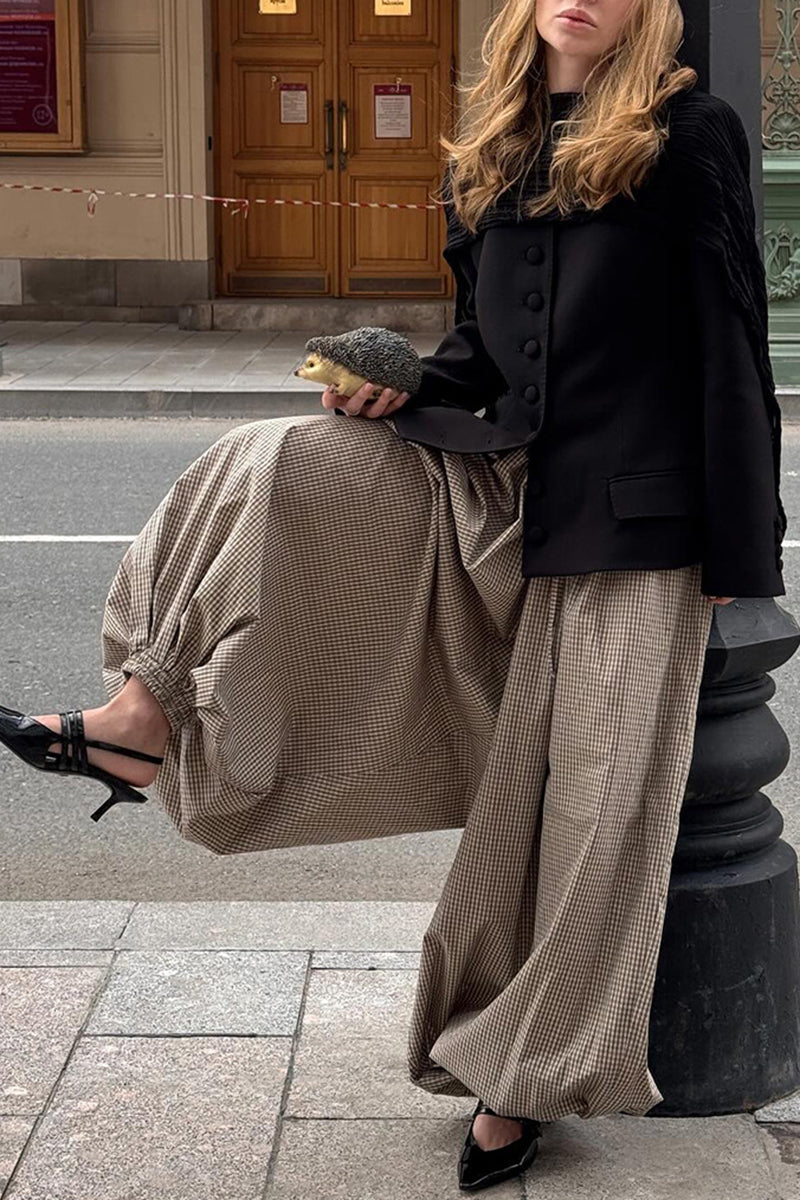 Plaid Wide-Leg Casual Pants