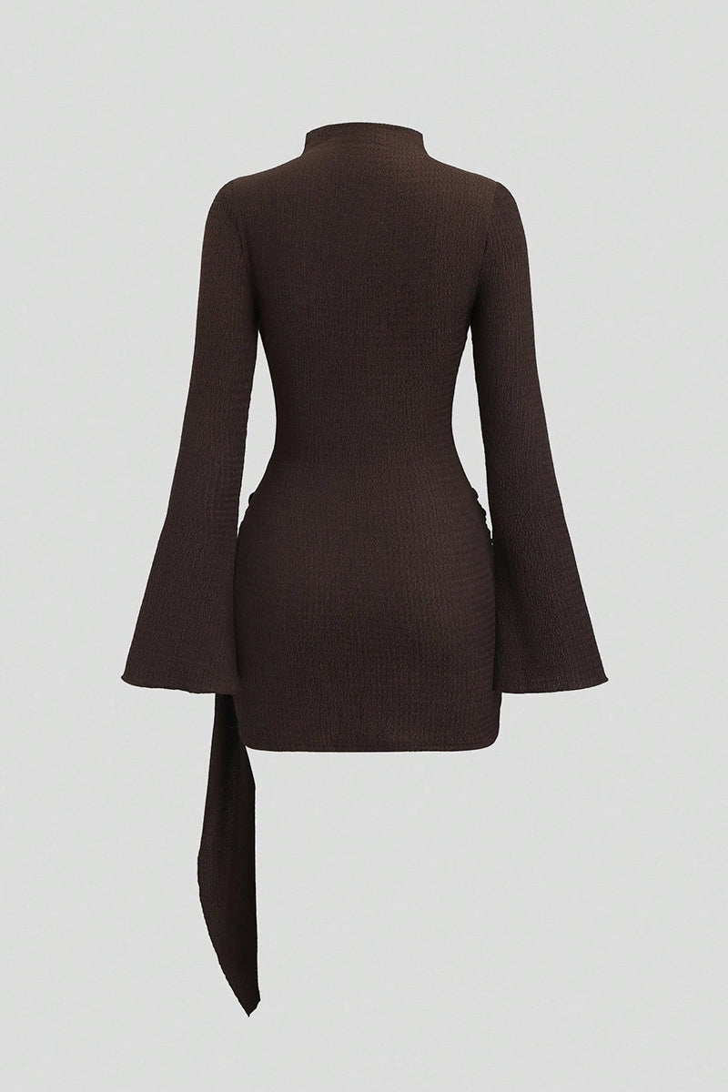 Belted Long Sleeve Casual Mini Dress