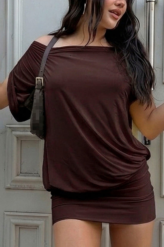 Elegant Draped One-Shoulder Casual Dress
