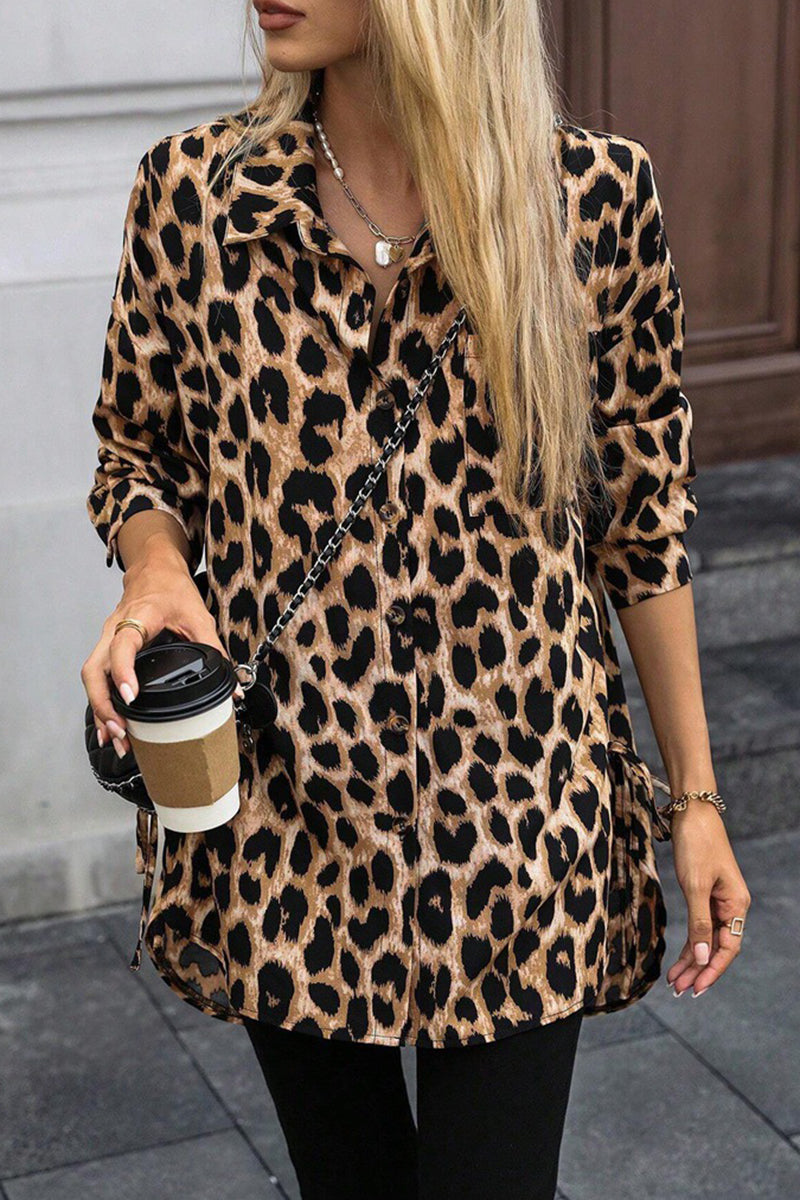 Wild Pattern Button-Down Long Sleeve Blouse