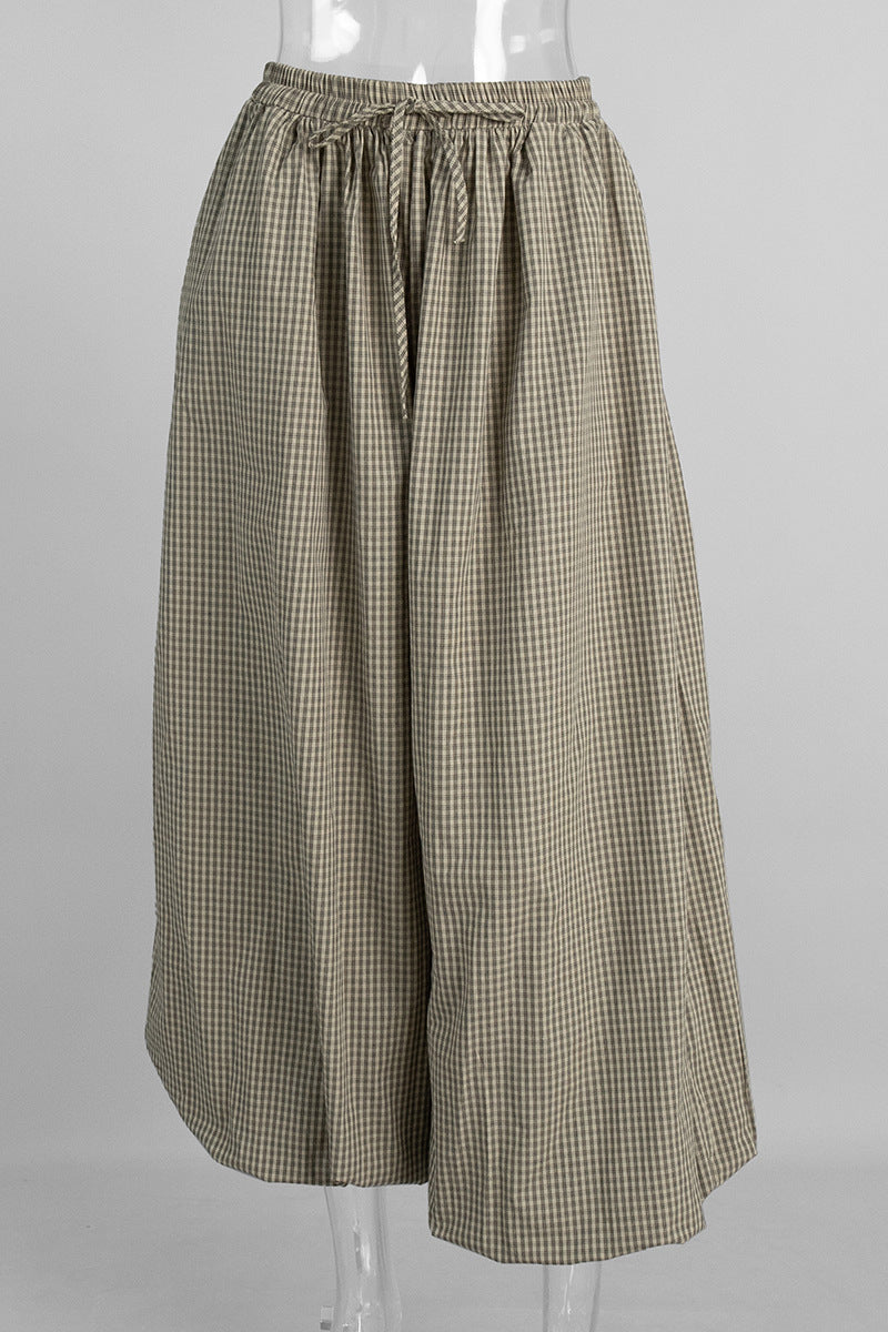 Plaid Wide-Leg Casual Pants