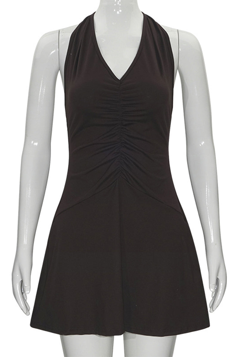 Halter Neck Ruched Casual Dress