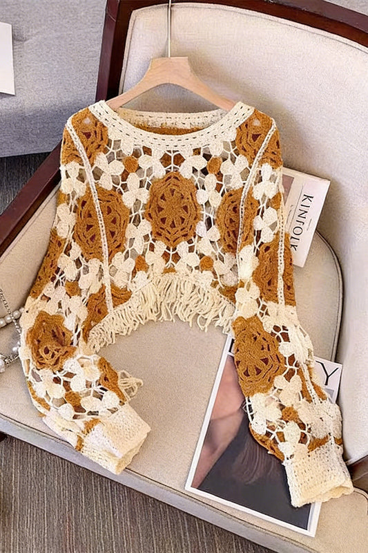 Elegant Fringe Crochet Knit Top