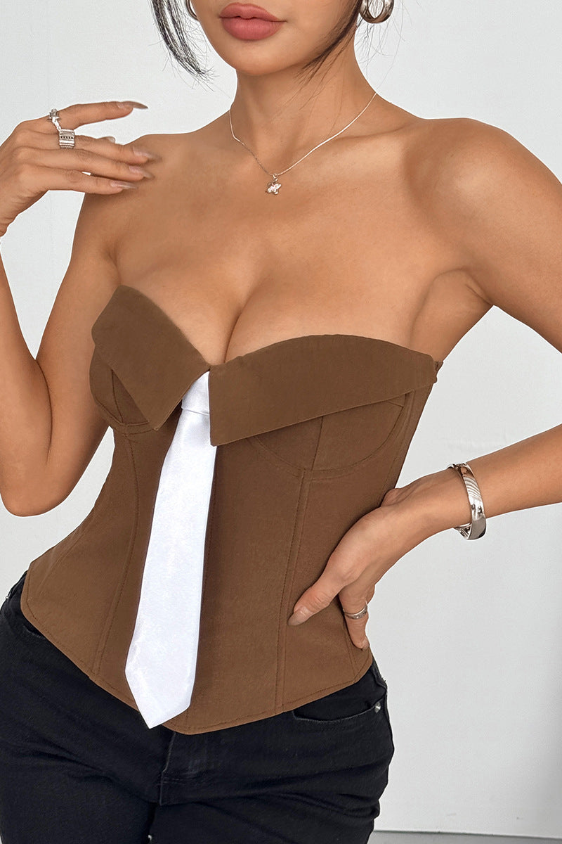 Strapless Corset Top with Bold Tie