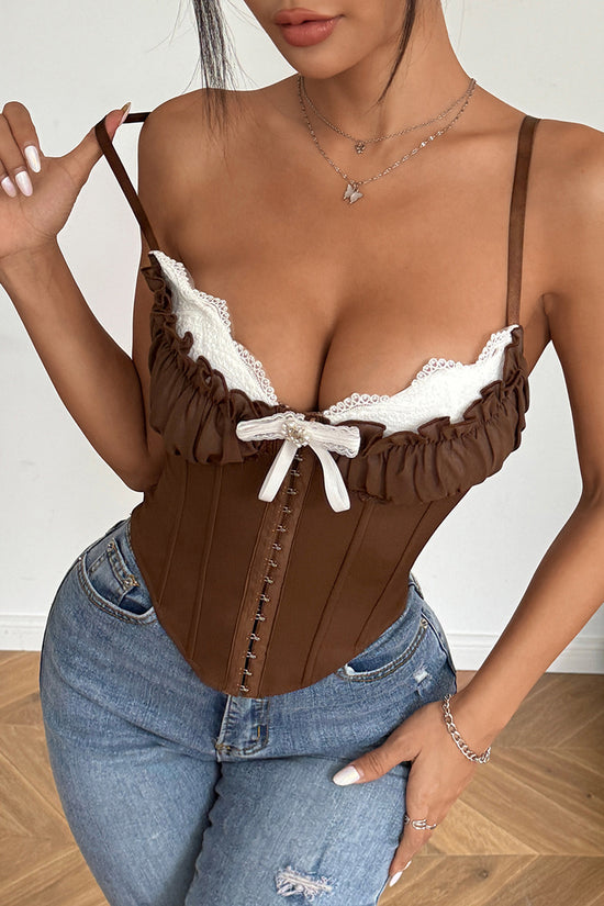Ruffled Lace-Up Sleeveless Corset Top