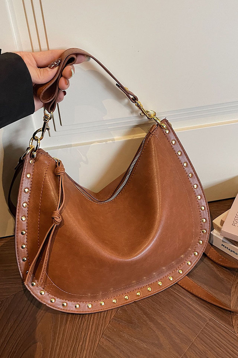 Studded Crescent Shoulder Bag