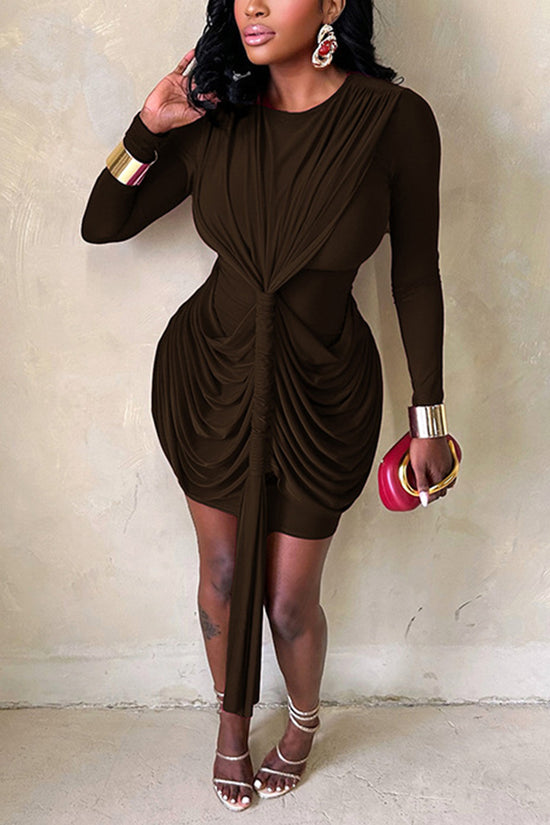 Long Sleeve Draped Bodycon Casual Dress
