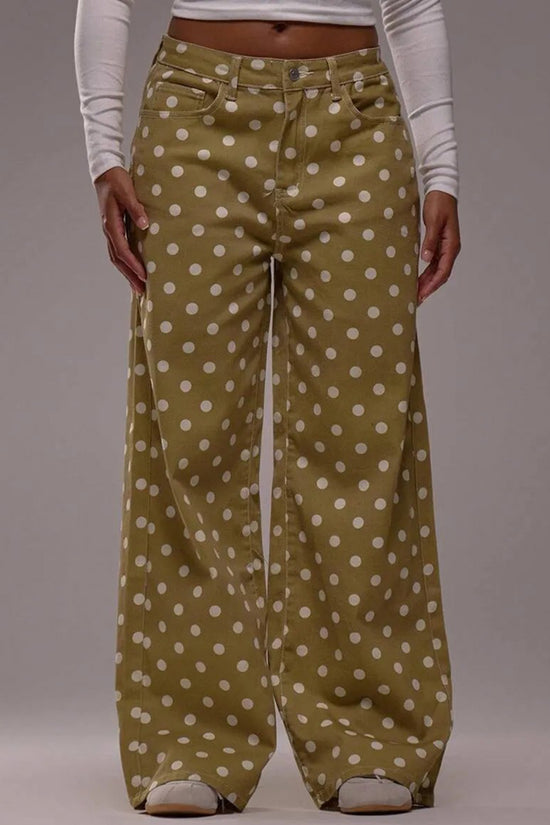 Polka Dot High-Waist Straight Jeans