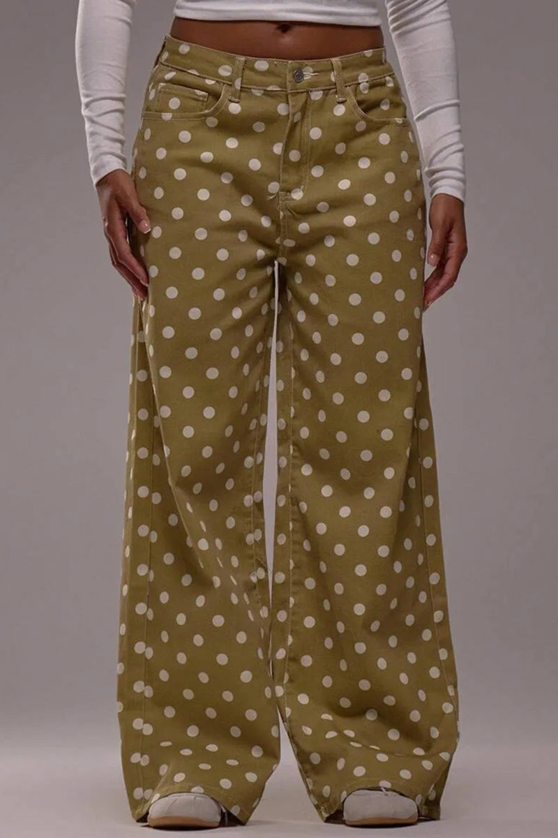 Polka Dot High-Waist Straight Jeans