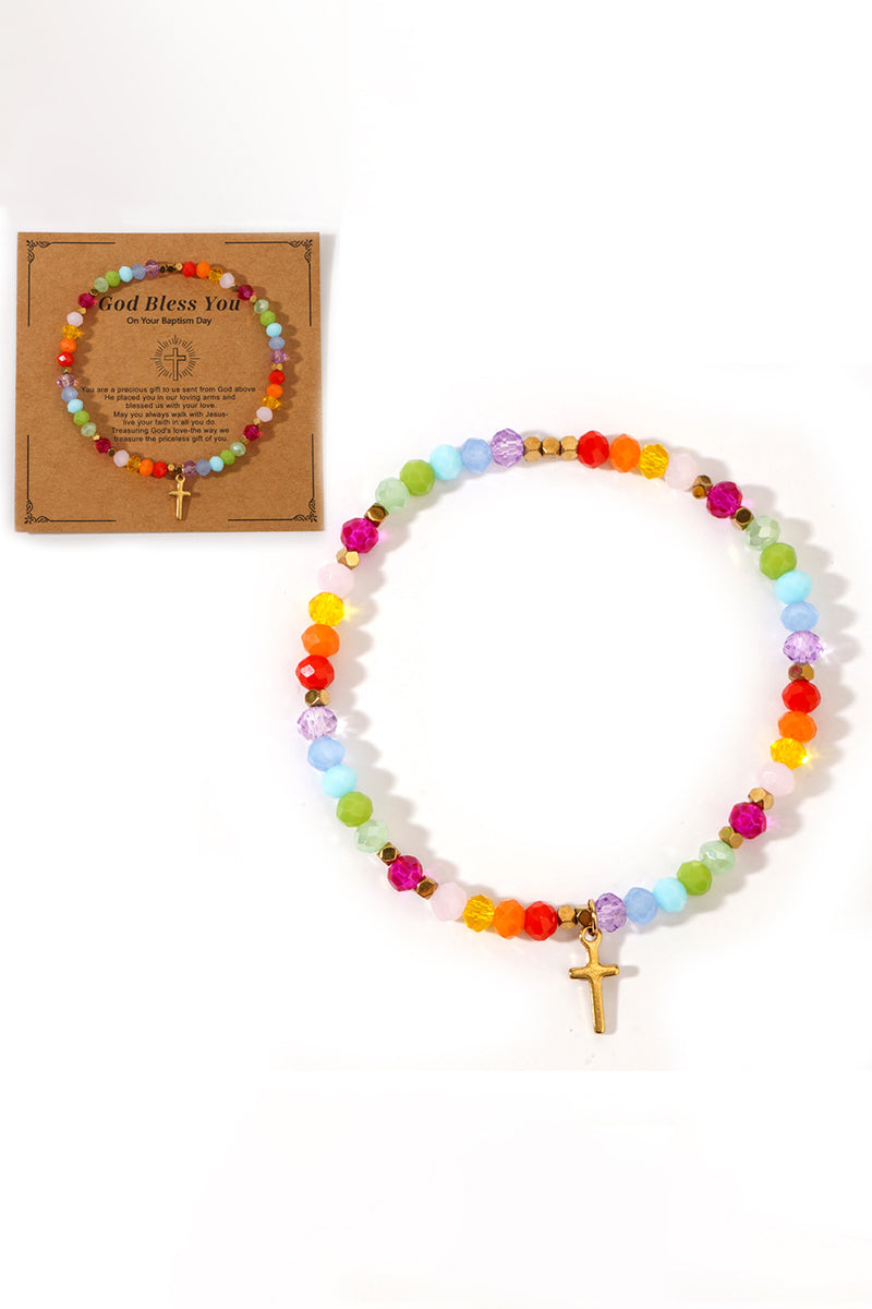 Colorful Beaded Cross Bracelet