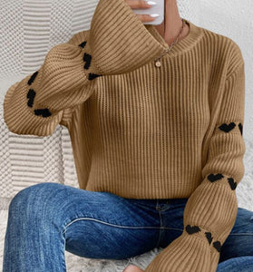 Heart Accents Bell Sleeve Sweater
