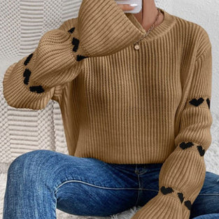 Heart Accents Bell Sleeve Sweater