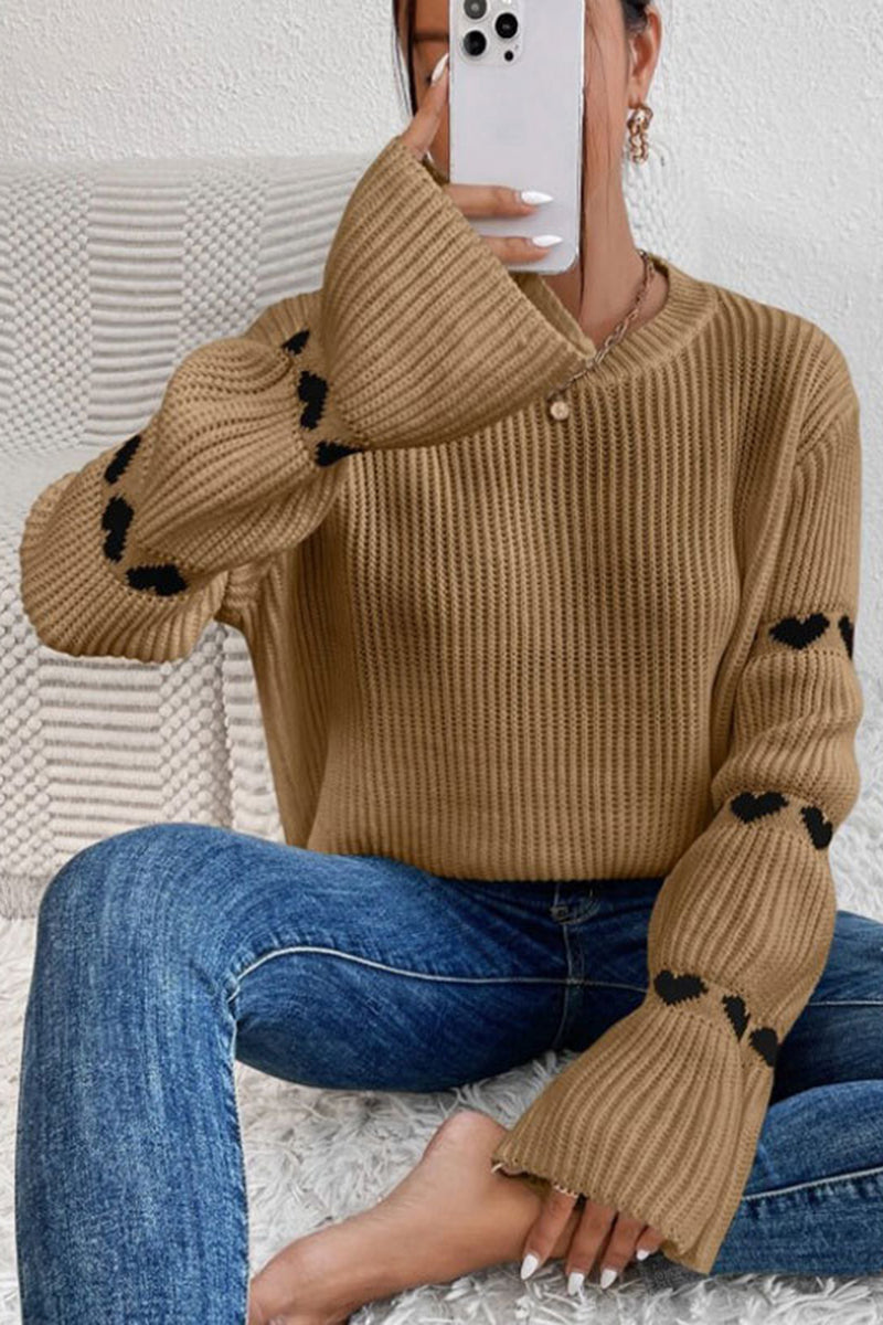 Heart Pattern Flare Sleeve Sweater