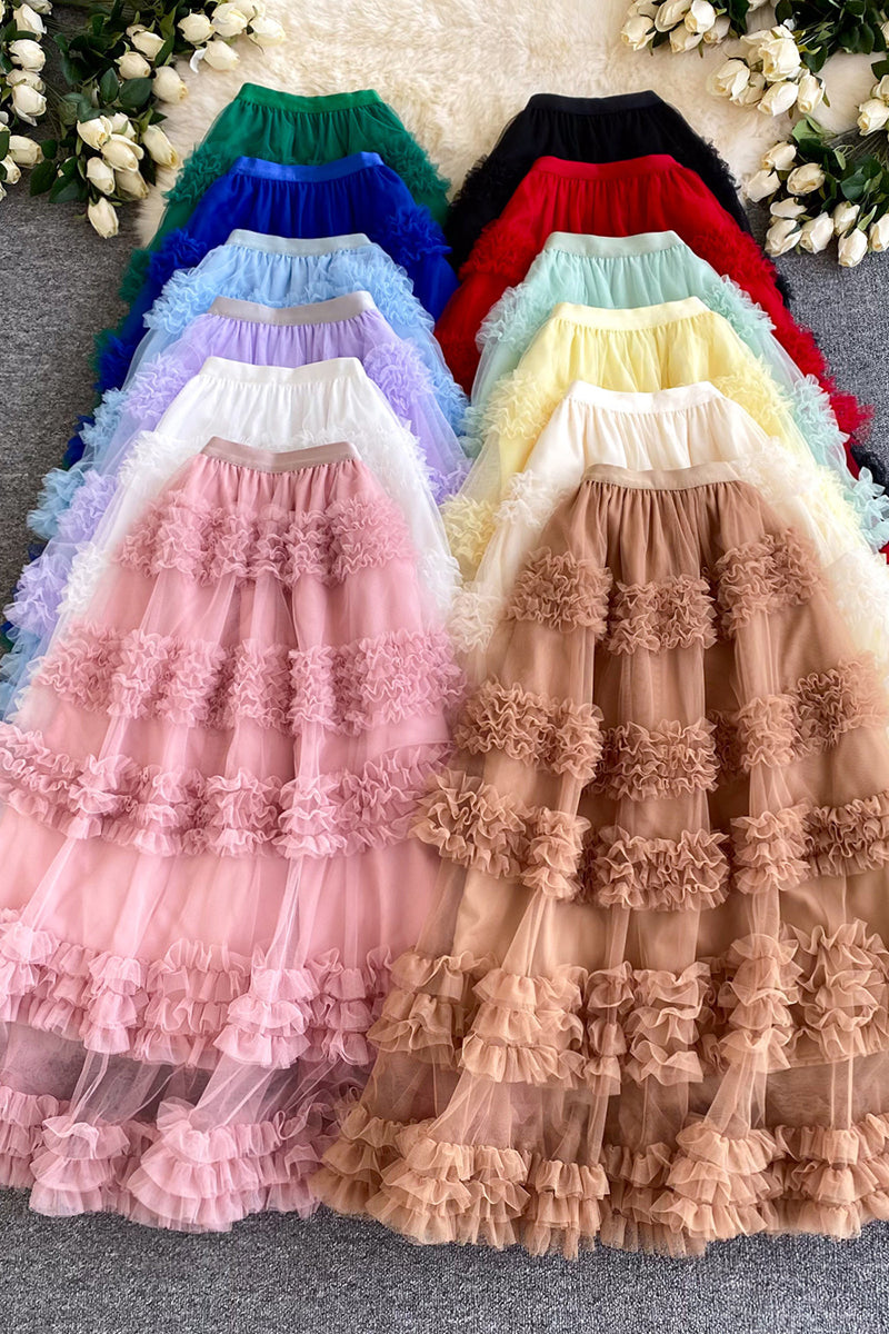 Ruffle Layered Midi Skirt