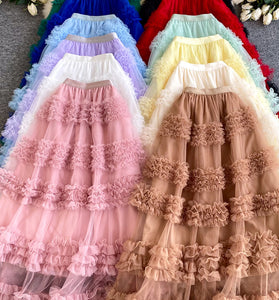 Ruffle Layered Midi Skirt