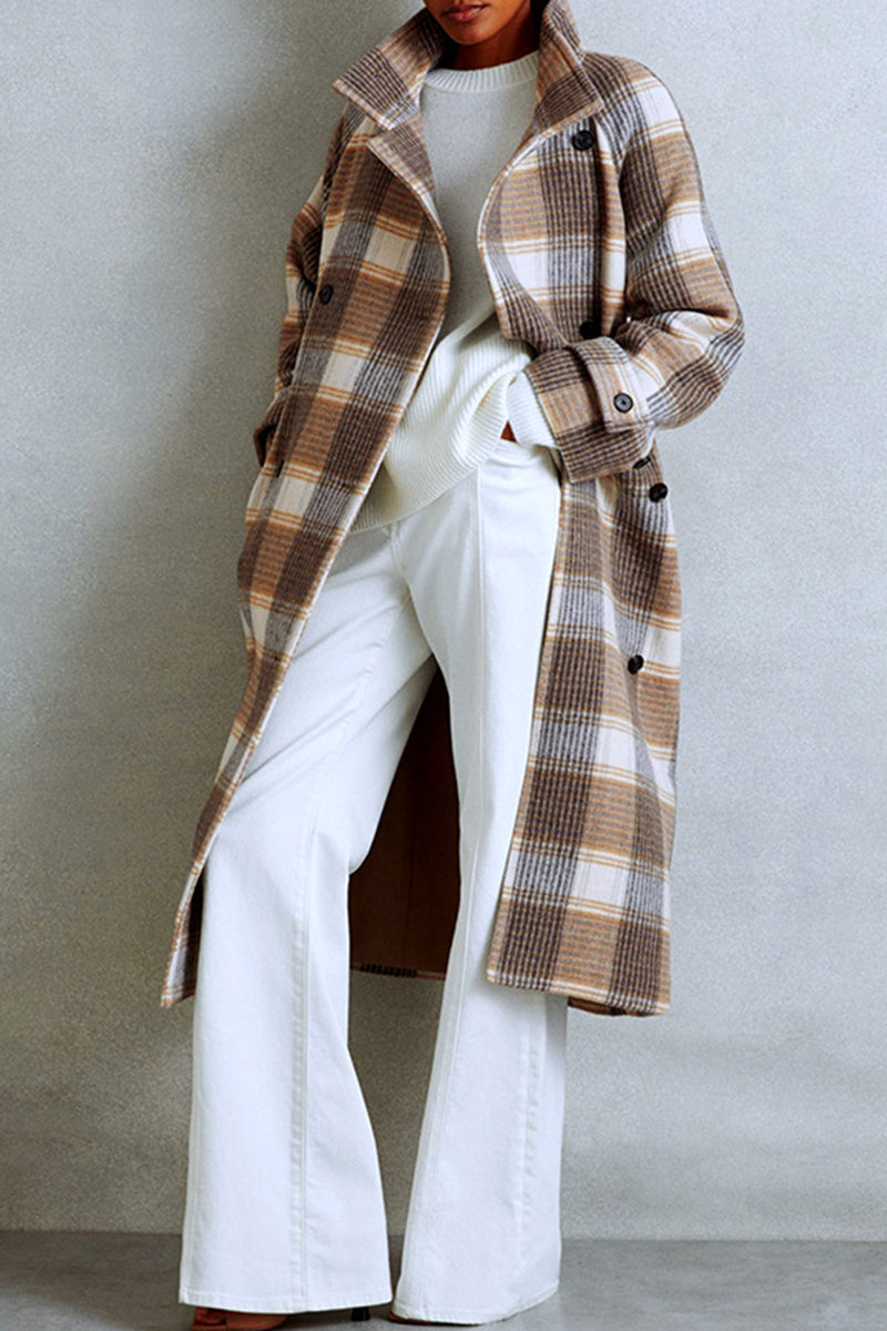 Plaid Belted Double-Breasted Coat
