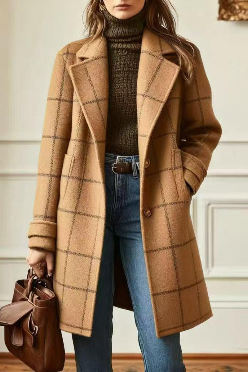 Elegant Checkered Long Coat