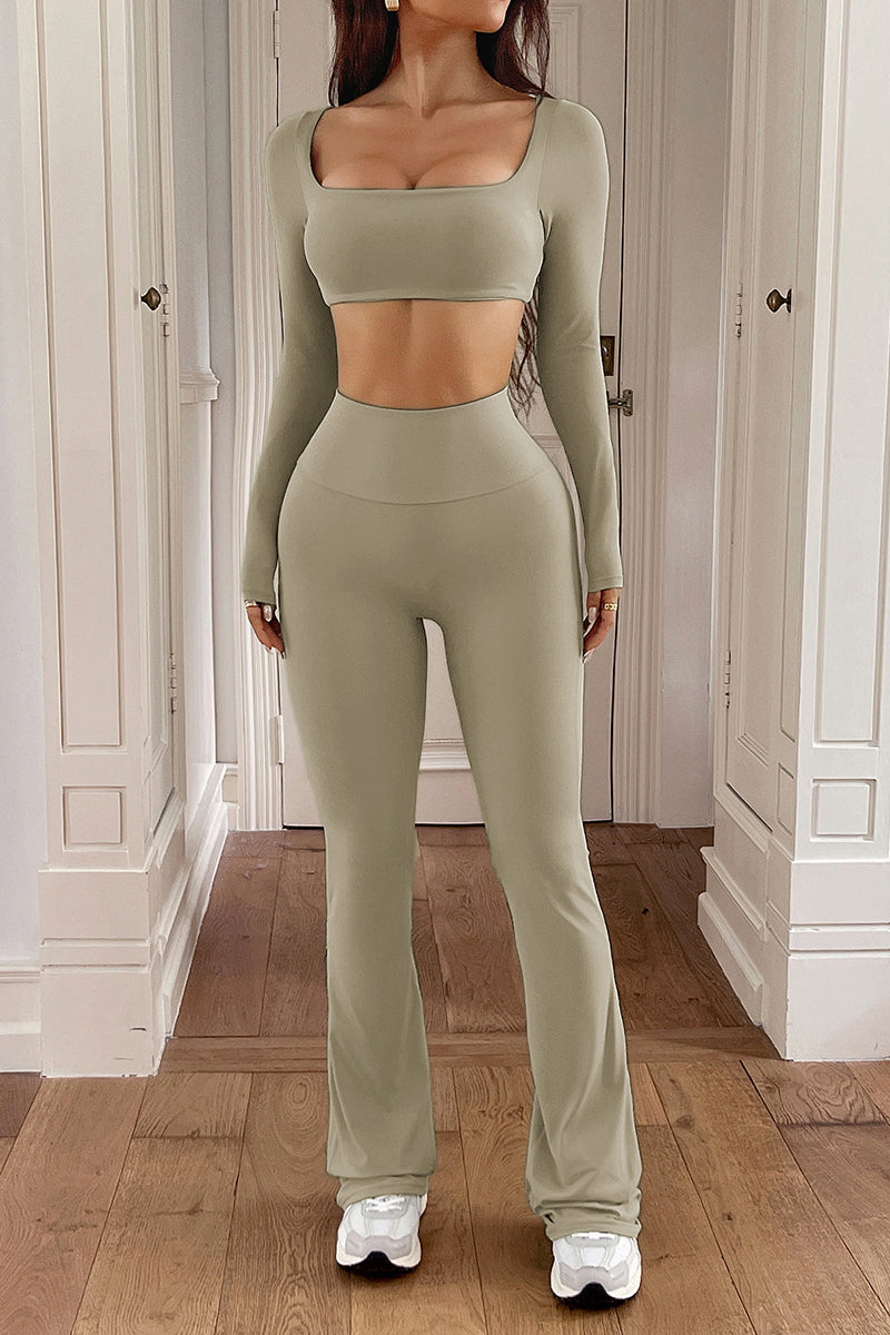 Long Sleeve Crop Top and Flared Leggings Set