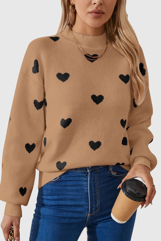 Heart Patterned Crew Neck Sweater