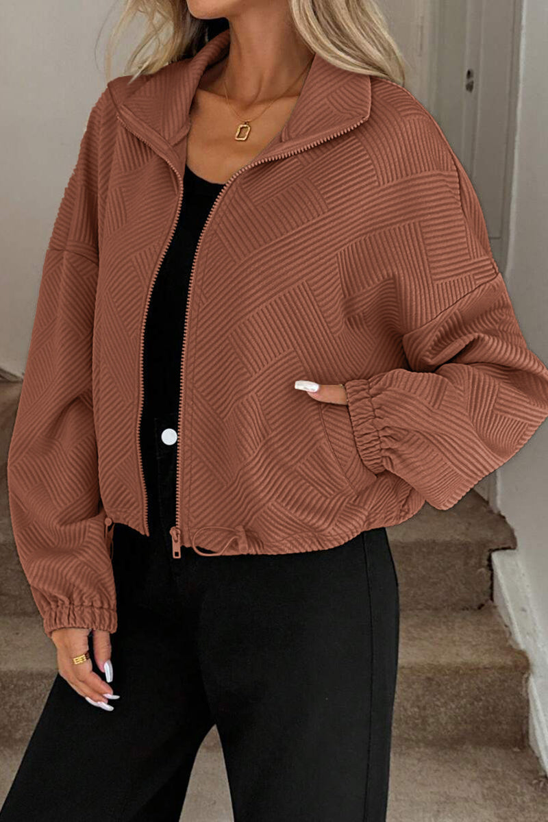 Textured Zip-Up Casual Jacket