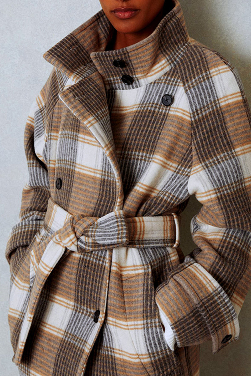 Plaid Belted Double-Breasted Coat
