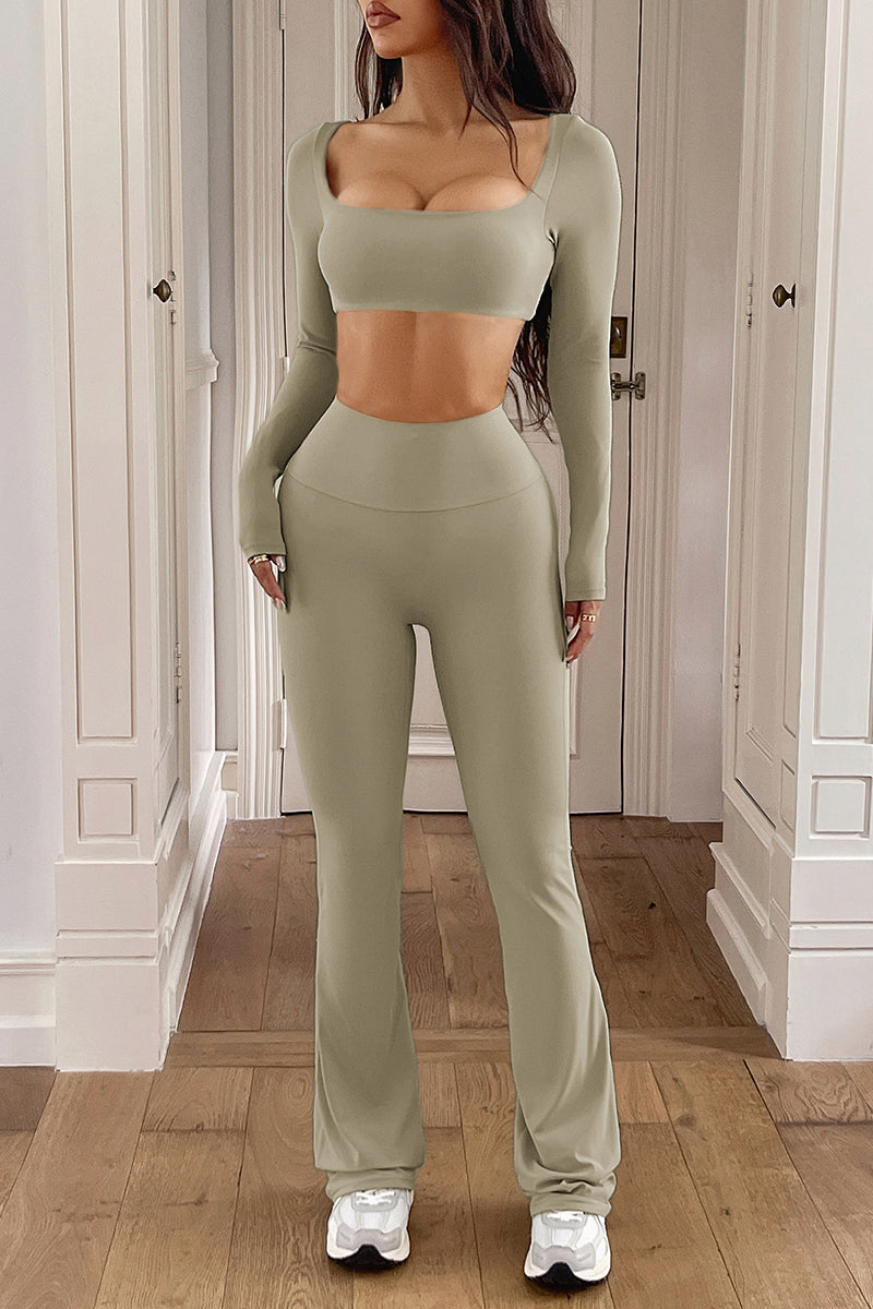 Long Sleeve Crop Top and Flared Leggings Set
