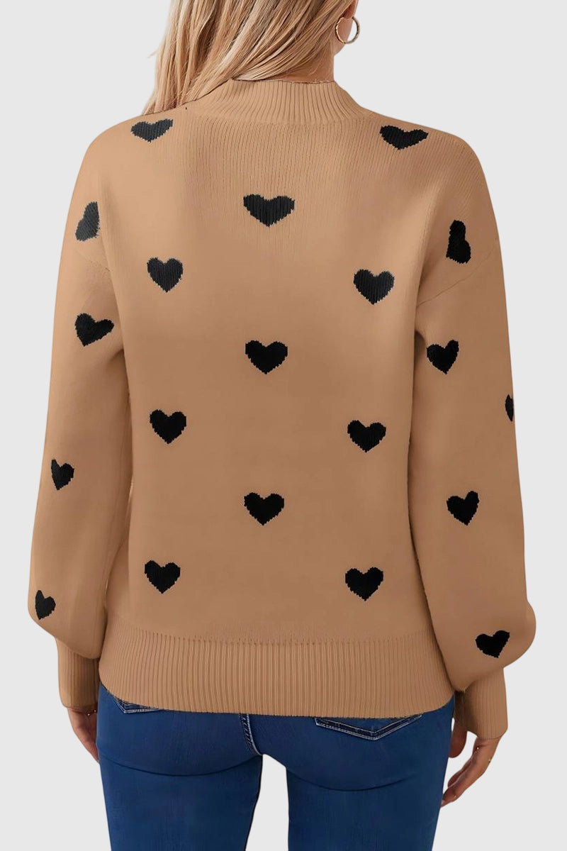 Heart Patterned Crew Neck Sweater