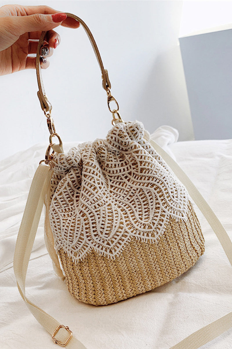 Floral Accents Straw Drawstring Bag