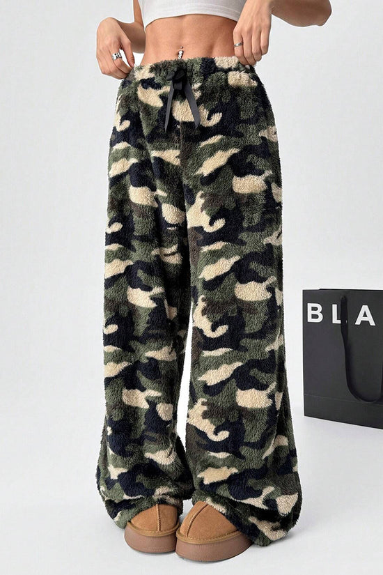 Camo Print Casual Wide-Leg Pants