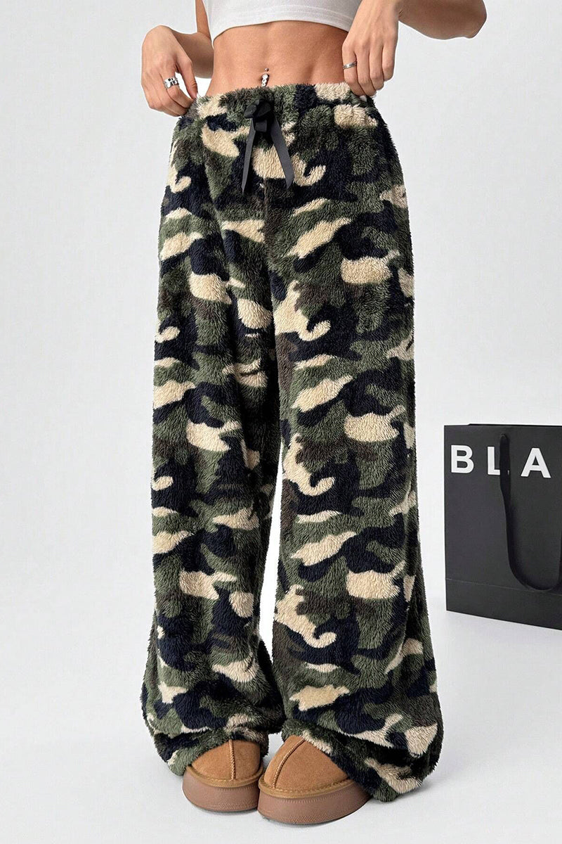 Camo Print Casual Wide-Leg Pants