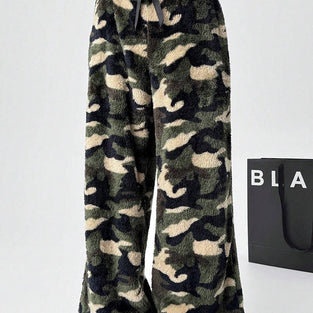 Camo Print Casual Wide-Leg Pants