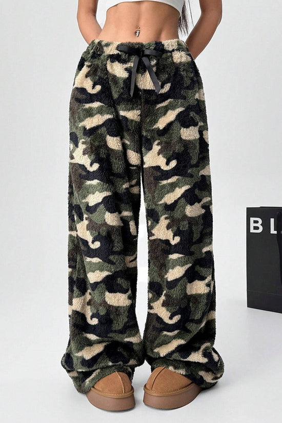 Camo Print Casual Wide-Leg Pants