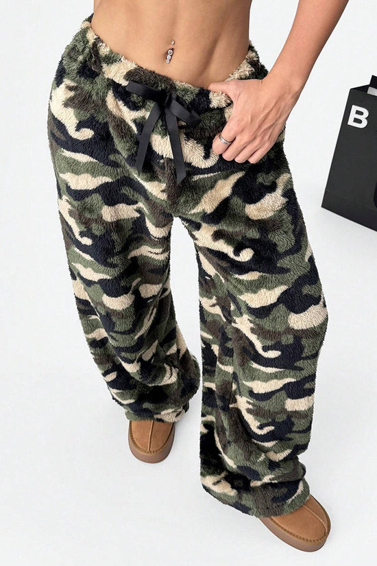 Camo Print Casual Wide-Leg Pants