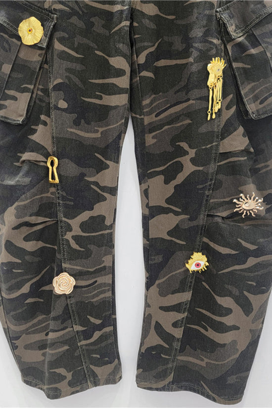 Embellished Cargo Barrel Jeans