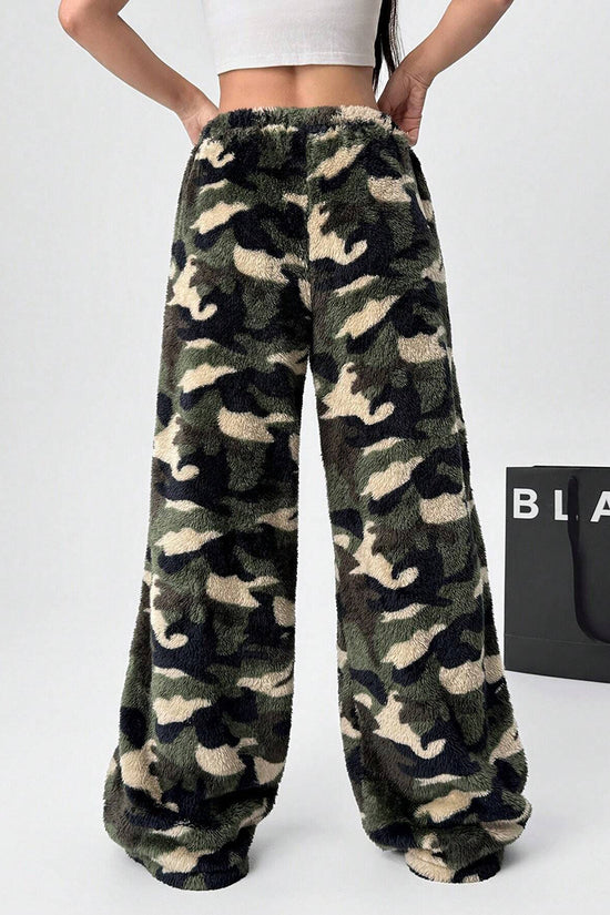 Camo Print Casual Wide-Leg Pants
