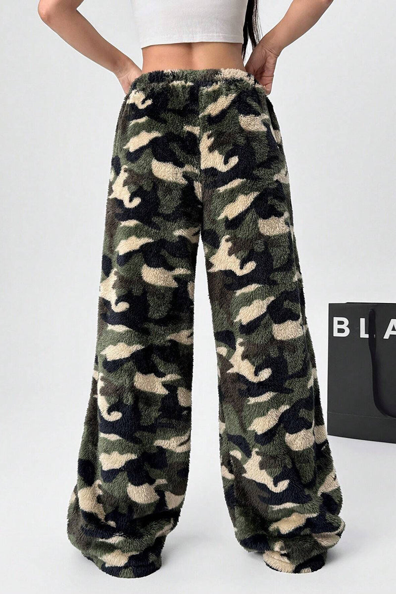 Camo Print Casual Wide-Leg Pants
