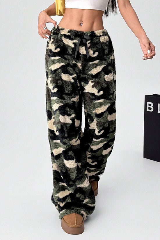 Camo Print Casual Wide-Leg Pants