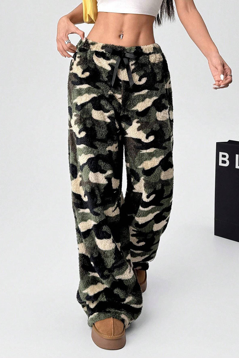 Camo Print Casual Wide-Leg Pants