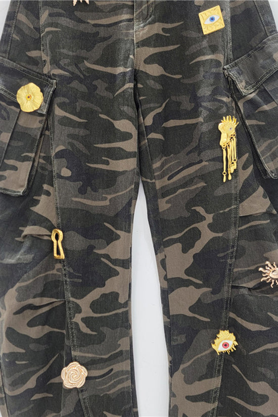 Embellished Cargo Barrel Jeans
