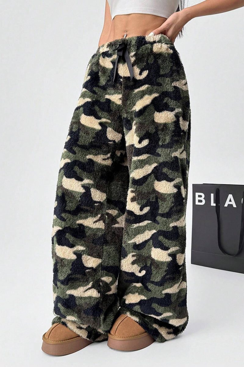 Camo Print Casual Wide-Leg Pants