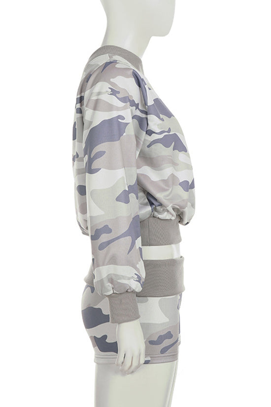 Off-Shoulder Camouflage Shorts Set