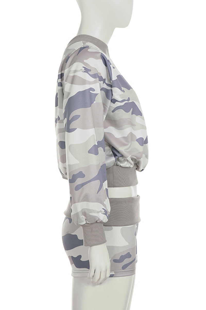 Off-Shoulder Camouflage Shorts Set