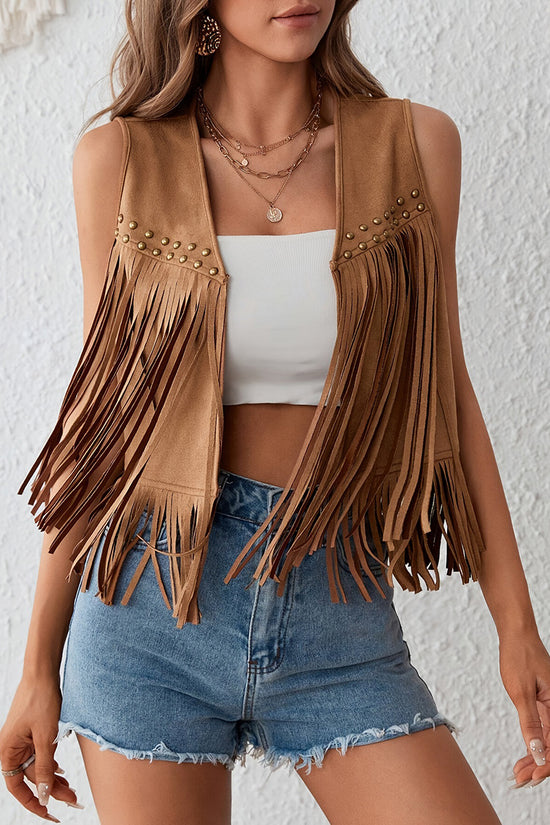 Fringe Studded Sleeveless Vest