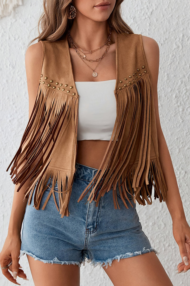 Fringe Studded Sleeveless Vest