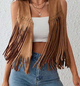 Fringe Studded Sleeveless Vest