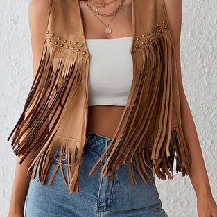 Fringe Studded Sleeveless Vest