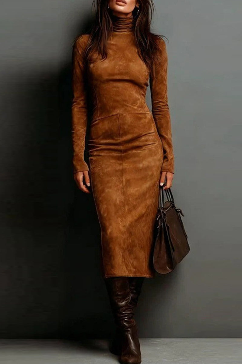 Long Sleeve Casual Turtleneck Midi Dress